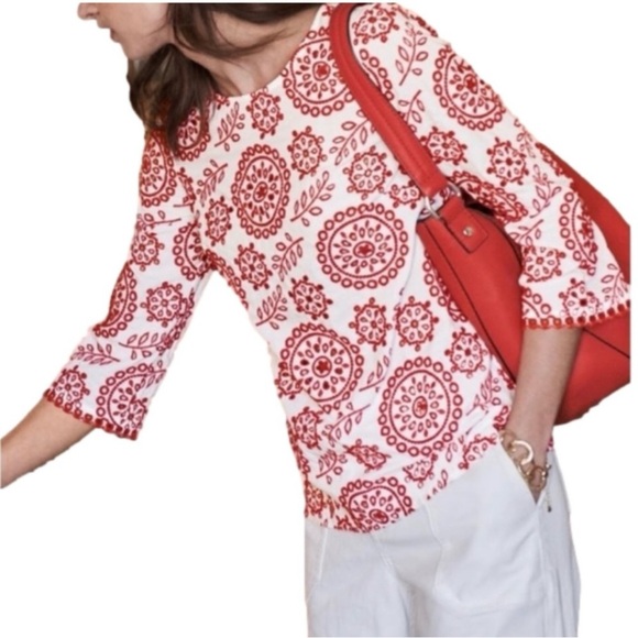 Boden Red Embroidered Eyelet Top Size 4R - Picture 2 of 12